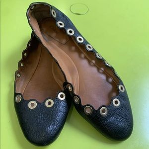 Chloe Black Leather Scalloped Ballet 61/2